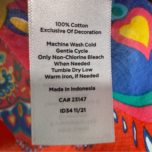 Talbots colorful 3/4 Sleeve Tassel Front v-neck Blouse, size Lp, 100% Cotton - Picture 6 of 6